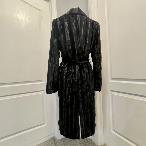 Vintage Guess Collection Long Vegan Fur Coat Women’s Medium Black Waist Belt USA - Picture 5 of 12